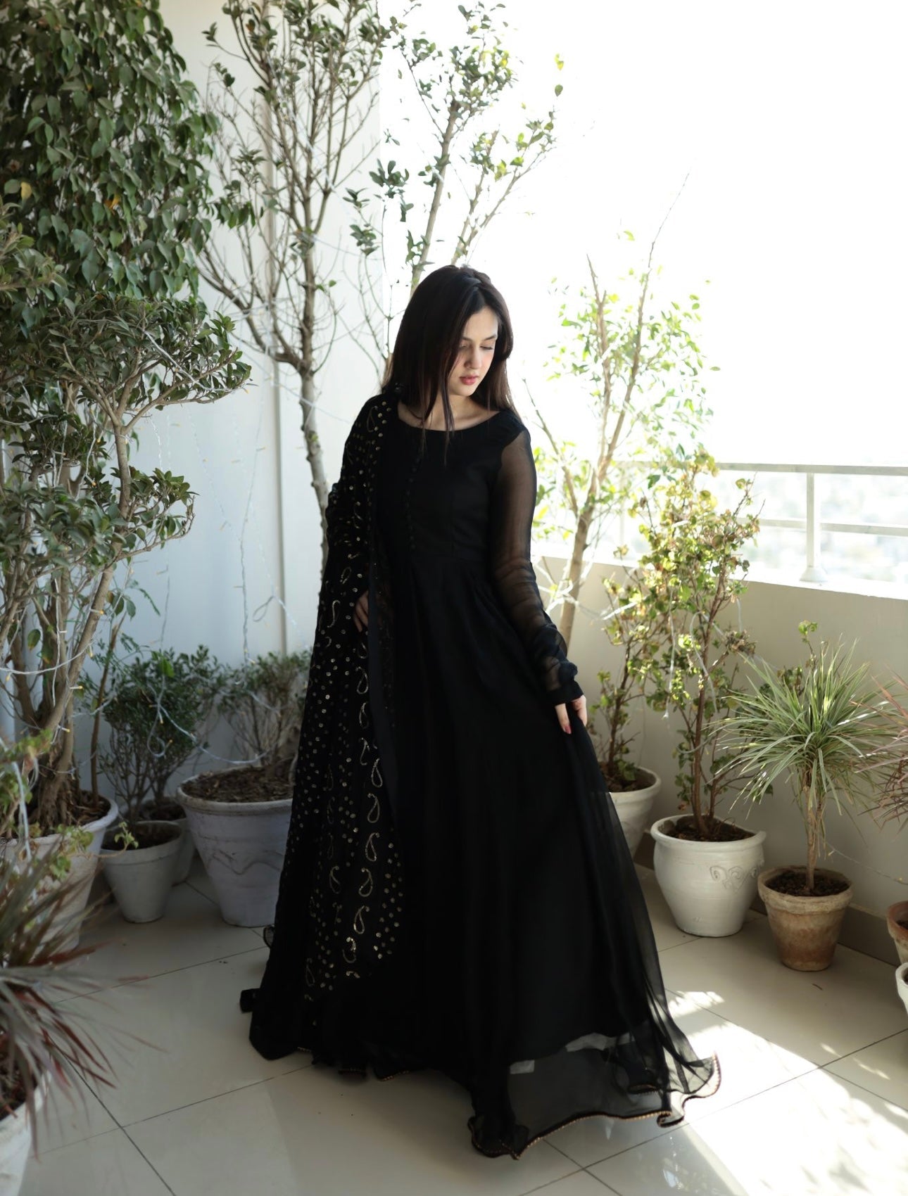 ZCC-22 Anarkali Maxy & Sequence Duapata Black