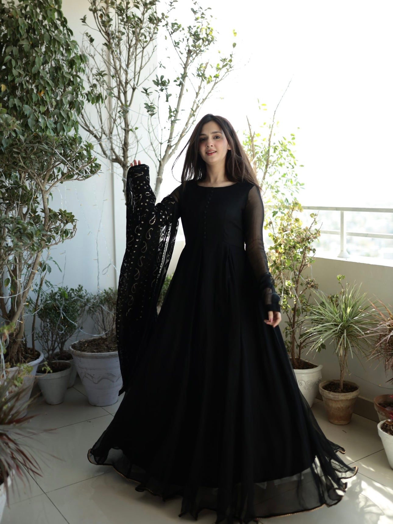 ZCC-22 Anarkali Maxy & Sequence Duapata Black