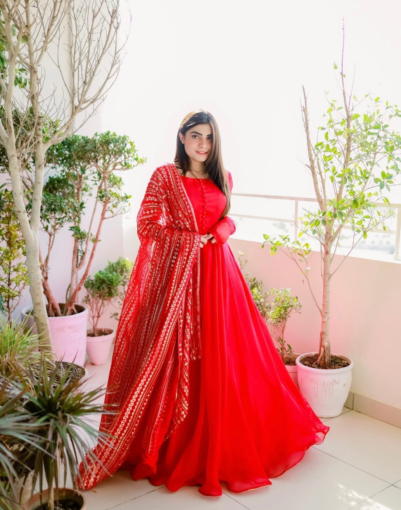 ZCC-22 Anarkali Maxy & Sequence Dupata Red