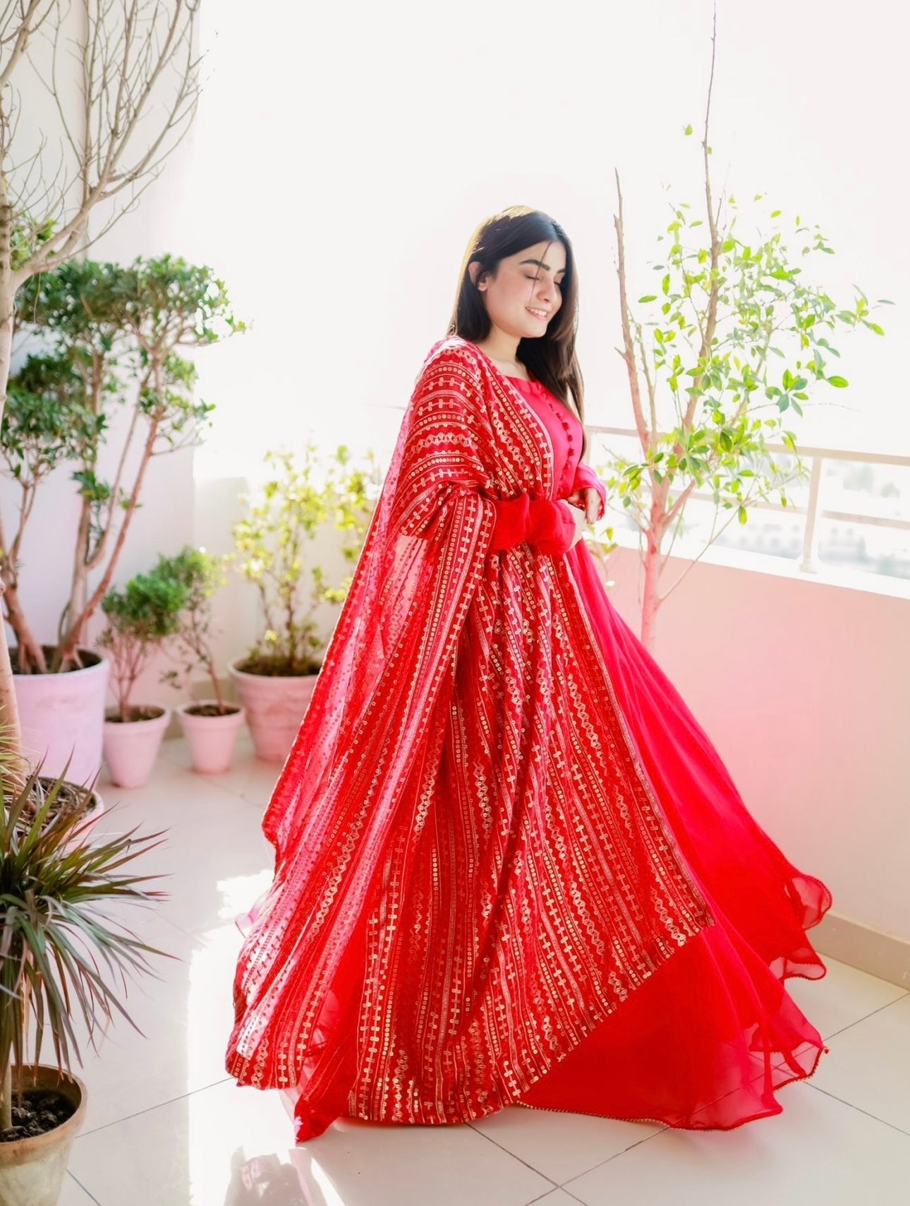 ZCC-22 Anarkali Maxy & Sequence Dupata Red