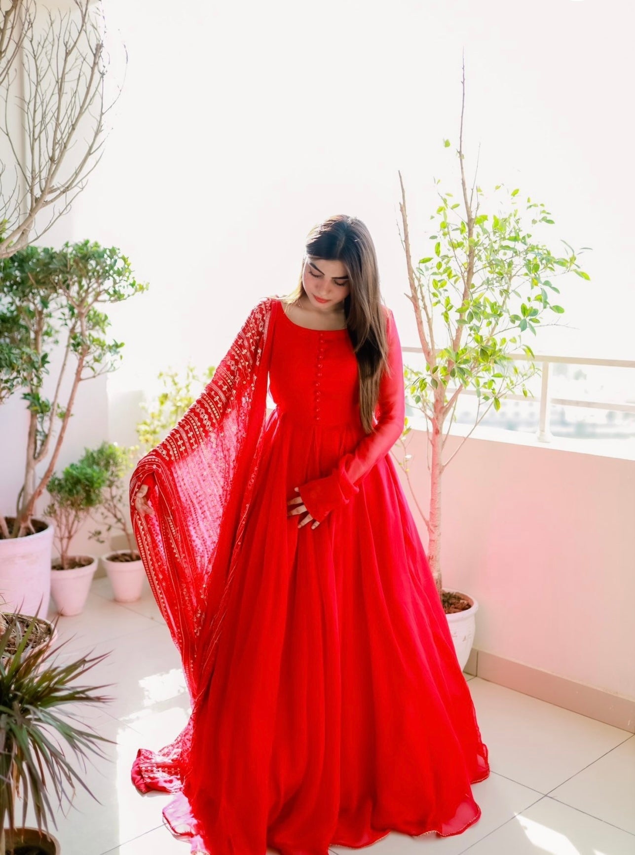 ZCC-22 Anarkali Maxy & Sequence Dupata Red